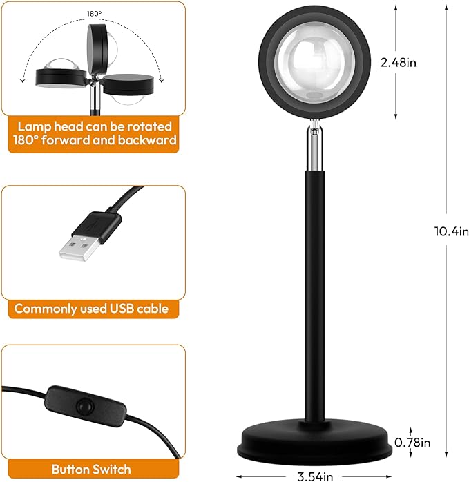 Sunset Lamp Projector, 180 Degree Rotation Sunset Projection Light