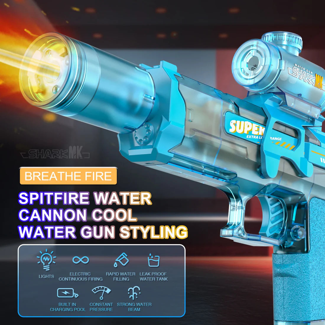 Electric water gun with LED & flame effect