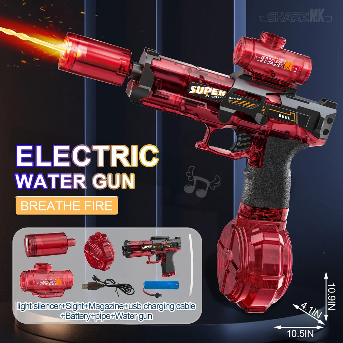 Electric water gun with LED & flame effect