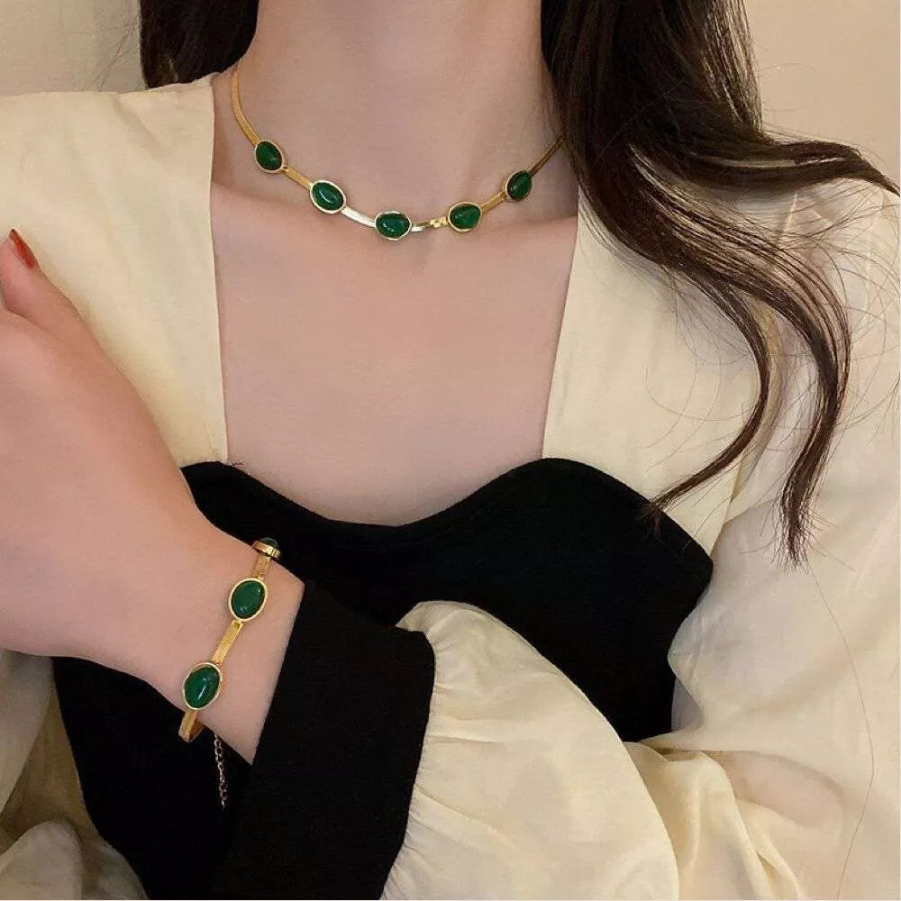 Elegant Green Crystal Jewelry Set