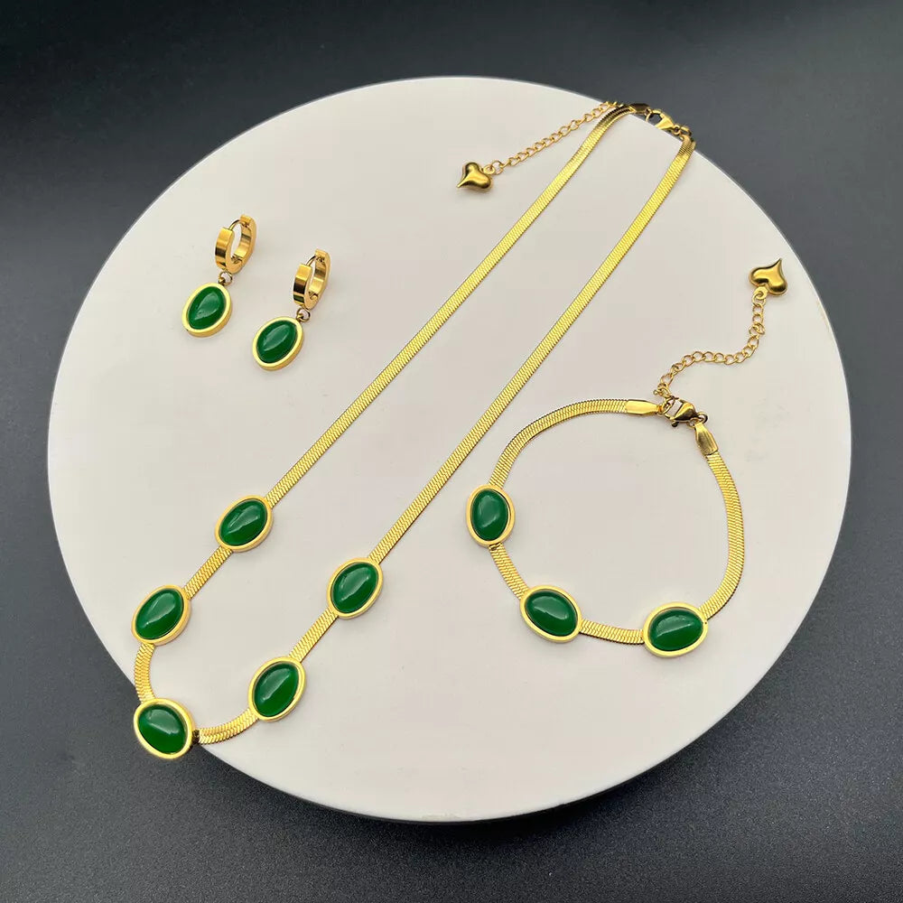 Elegant Green Crystal Jewelry Set