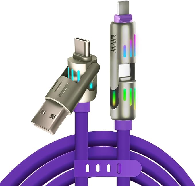 240W 4-in-1 USB C Fast Charging Cable with Breathing Light