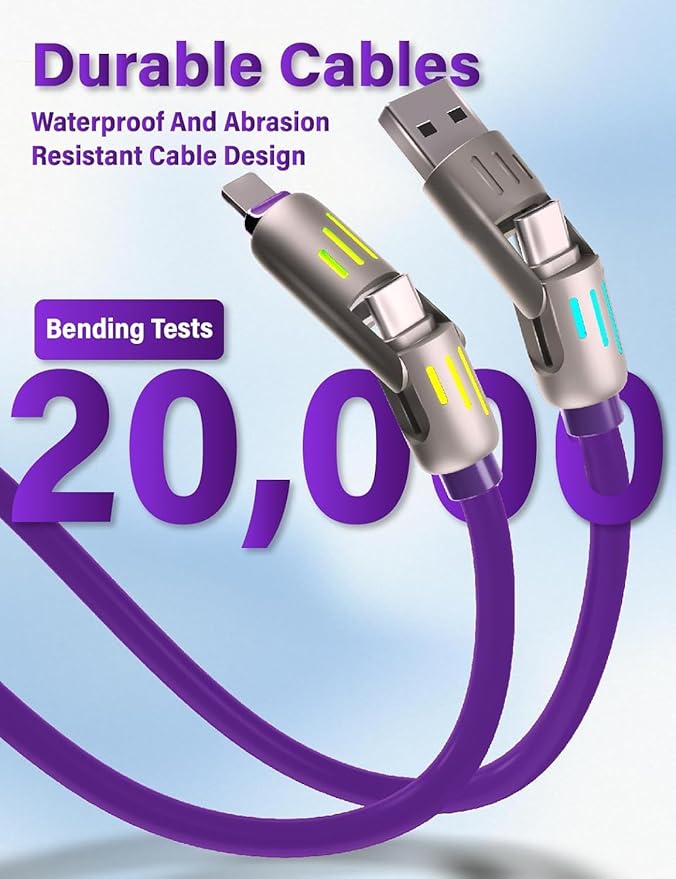 240W 4-in-1 USB C Fast Charging Cable with Breathing Light
