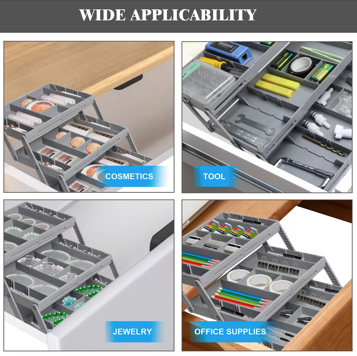 Multi Level Collapsible Organizer Drawer