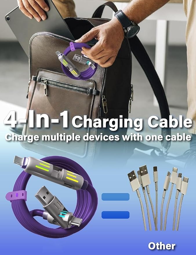 240W 4-in-1 USB C Fast Charging Cable with Breathing Light