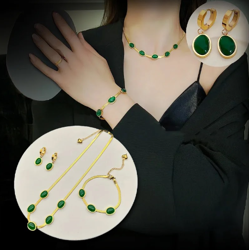 Elegant Green Crystal Jewelry Set